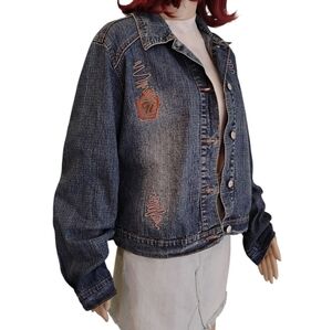Vintage Y2K Neeso Denim Jacket with Embroidered Patches